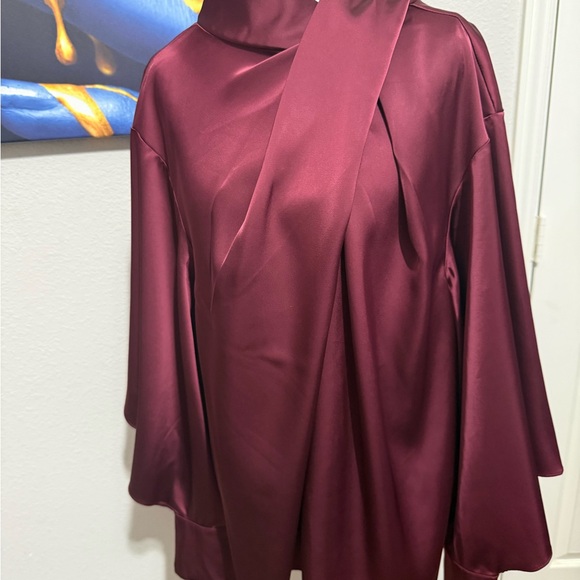 Eloquii Tops - Eloquii Burgundy Satin Blouse